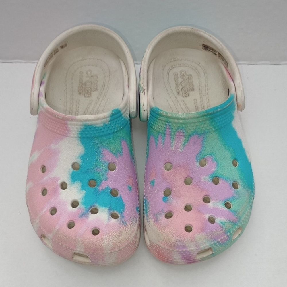 Crocs Classic Clogs Solarized Tie Dye Rainbow Pastel Youth Slip On Shoes Size 10